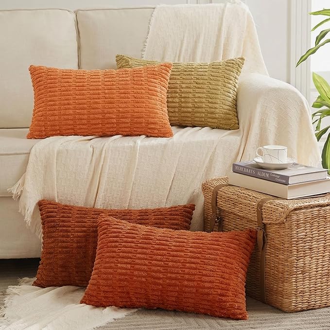 Fancy Homi 4 Packs Decorative Throw Pillow Covers for Living Room Couch Bed, Modern Farmhouse Boho Home Décor Accent Cushion Case, 24" x 14", Burnt Orange Series by Fancy+Homi