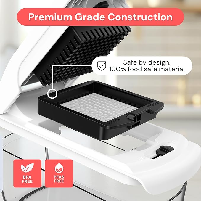 Fullstar Pro Original Vegetable Chopper & Mandoline Slicer Kitchen Gadget | 6 in 1 Veggie Slicer, Onion & Fruit Cutter with Sharp Stainless Steel Blades & Container, All-in-One Meal Prep Tool (White) - Image 5
