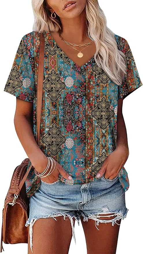 Alaroo Womens Summer Tops 2026 V Neck Short Sleeve Shirts Trendy Dressy Casual Vacation Outfits Printed - Image 2