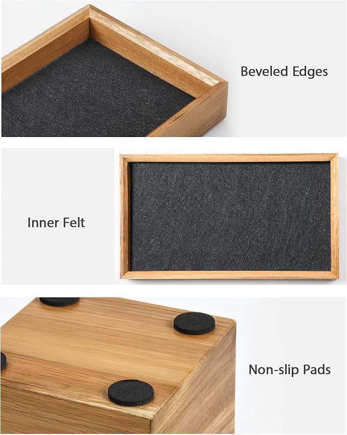 HULISEN Wooden Desk Organizer Tray, Pencil Holder with Felt Lining | Non-Slip Desk Tray Set, Pen Storage Compartment, Space-Saving Design, Desktop Accessory for Room Office & Workspace - Image 3