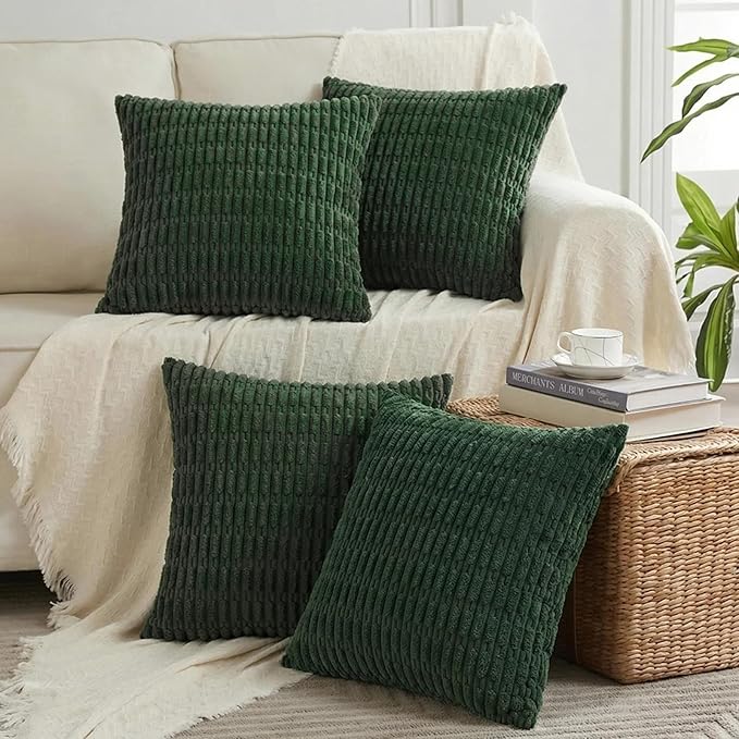 Fancy Homi 4 Packs Decorative Throw Pillow Covers for Living Room Couch Bed, Modern Farmhouse Boho Home Décor Accent Cushion Case, 20" x 20", Dark Green by Fancy+Homi