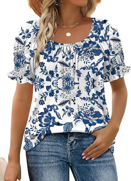 WIHOLL Womens Short Sleeve Square Neck Summer Tops Dressy Casual Blouses Trendy Clothes 2026 by WIHOLL