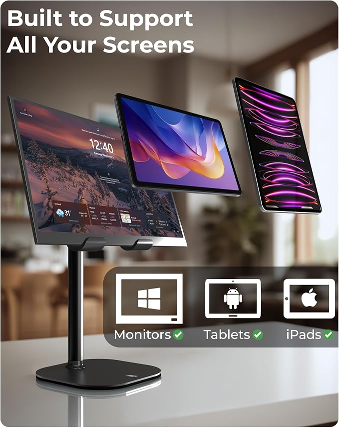 COOPER TabHolder, 7-10" Height Adjustable Tablet Stand, Premium iPad Stand for Desk, 270° Tilt iPad Holder for Desk, Tablet Holder, 15.6-17" Portable Monitor Support (Black) - Image 5