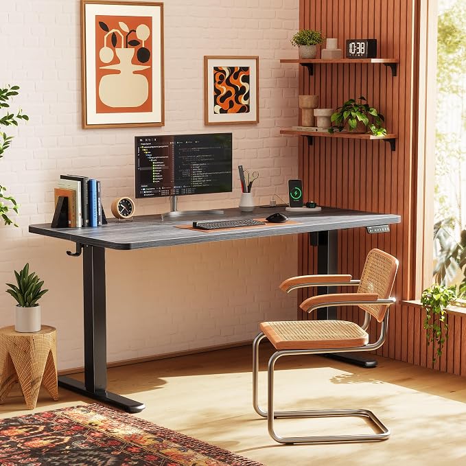 Huuger Electric Standing Desk with Power Outlets and USB-C Port, 55 X 24 Inch Height Adjustable Desk, Sit Stand Desk for Home Office, Computer & Gaming Desk with 4 Presets, Stable Steel Frame, Grey - Image 2