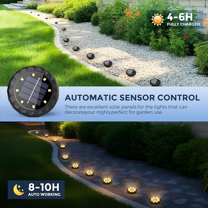 SOLPEX Mini Solar Ground Lights, 12 Pack Pathway Solar Lights Outdoor Waterproof, Garden Lights for Driveway Walkway Yard Landscape (Warm White) - Image 4