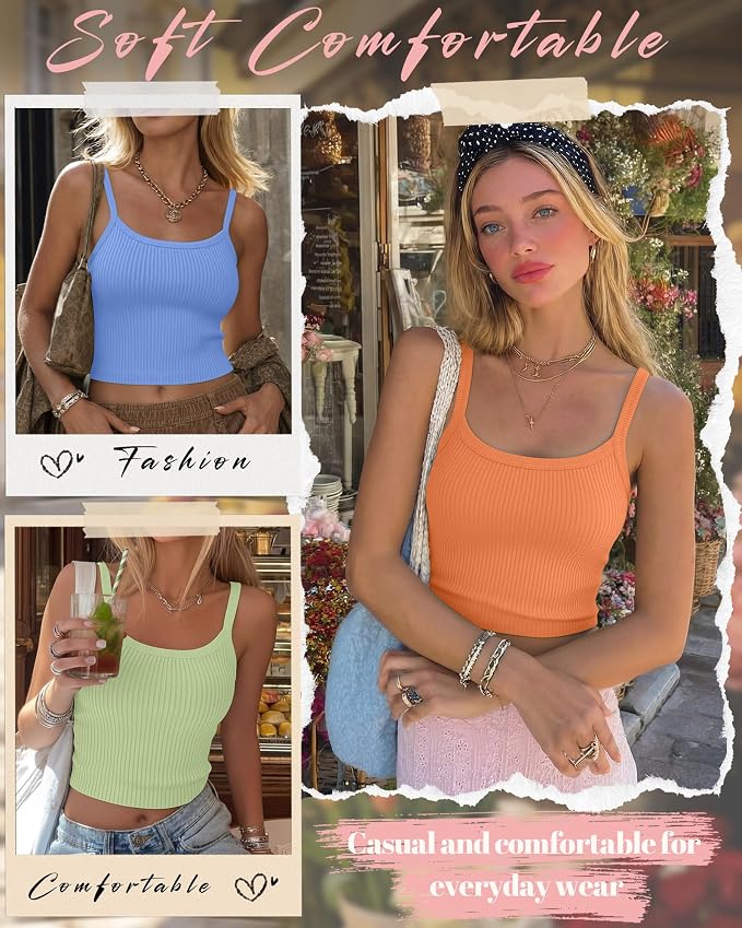Ficerd 3 Pack Women's Tank Tops 95% Cotton Spaghetti Strap Ribbed Crop Camisole Slim Fitted Basic Summer Sleeveless Layer - Image 5