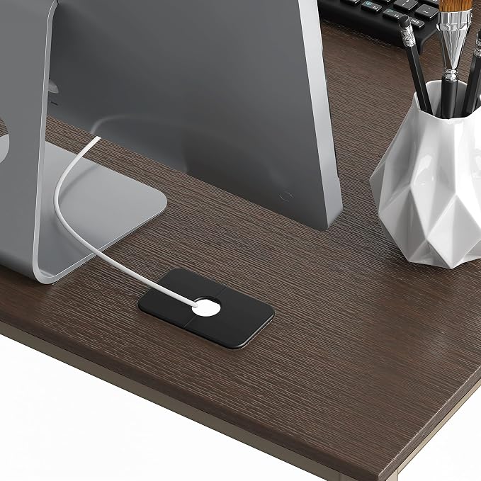 SHW Mission 55 x 60 L-Shape Home Office Computer Desk, Espresso | Reversible Desktop Design - Image 7