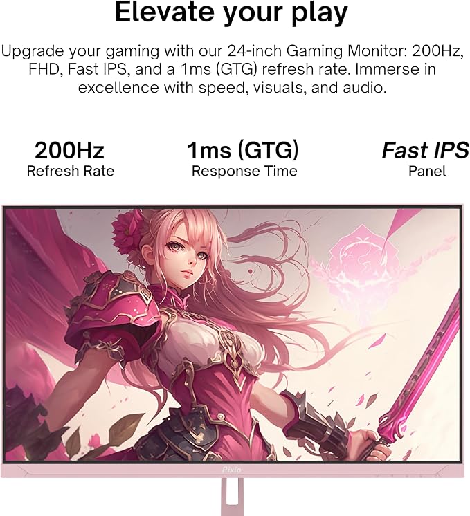 Pixio PX248 Wave Pink 24 inch 200Hz Refresh Rate FHD 1080p Resolution Fast IPS Panel 1ms GTG Response Time Built-in Speakers Gaming Monitor with Adaptive Sync - Image 2