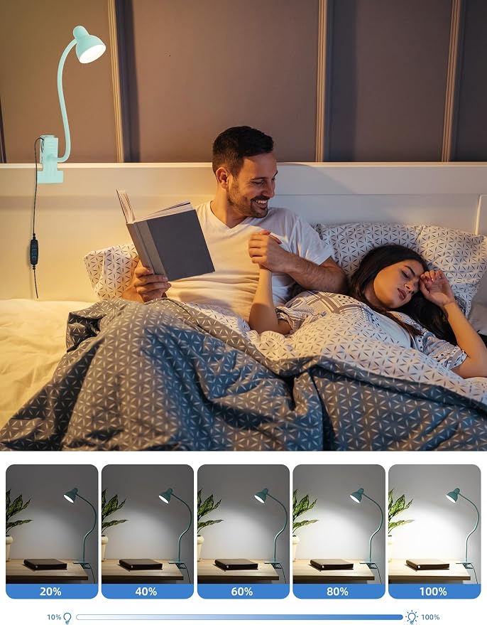 LiFMIRA Reading Light for Bed, Clip-on Desk Lamp 3 Color Modes Teal | 10 Brightness Levels Eye Care Clamp Light Flexible Gooseneck Reading Lamp Clip on Lamp for Bed Headboard Desk Bedside Dorm - Image 3