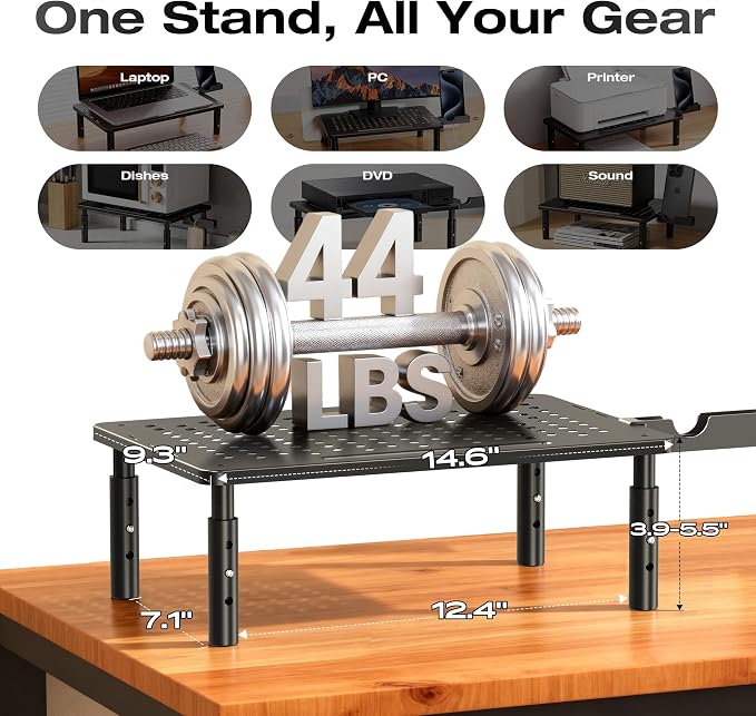 Computer Monitor Stand Riser for Desk, 3 Height Adjustable PC Laptop TV Desktop Monitor Stand Shelf, Metal Printer Table with Phone Holder, Stand Riser for Desk, Office Desk Organizers and Accessories, 1 Pack - Image 3