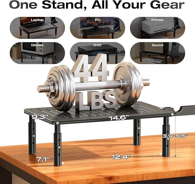 Computer Monitor Stand Riser for Desk, 3 Height Adjustable PC Laptop TV Desktop Monitor Stand Shelf, Metal Printer Table with Phone Holder, Stand Riser for Desk, Office Desk Organizers and Accessories, 2 Pack - Image 3