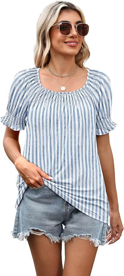 WIHOLL Womens Short Sleeve Square Neck Summer Tops Dressy Casual Blouses Trendy Clothes 2026 - Image 5