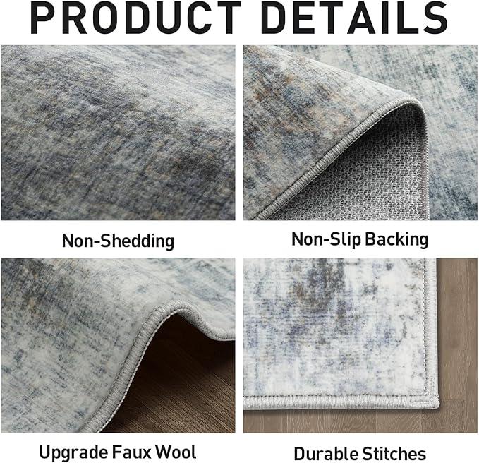 6x9 Area Rugs Washable Rug: Large Modern Abstract Living Room Rug Soft Anti-Skid Thin Carpet Indoor Floor Non-Shedding Carpets for Bedroom Dining Room Farmhouse Nursery Home Office Blue Multi - Image 5