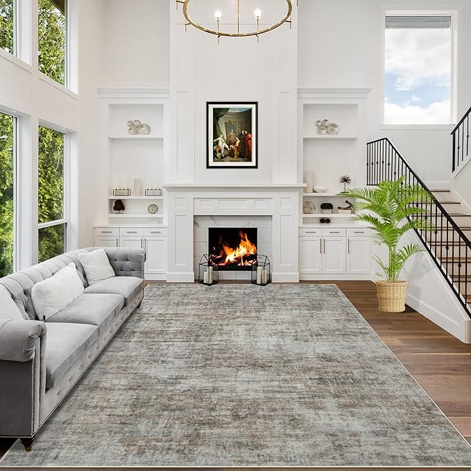 4x6 Area Rugs Washable Rug: Modern Abstract Living Room Rug Soft Anti-Skid Thin Carpet Indoor Floor Non-Shedding Carpets for Bedroom Dining Room Farmhouse Nursery Home Office Brown Black by GENTDRIZZ