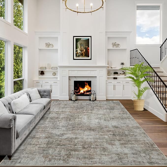 9x12 Area Rugs Washable Rug: Modern Abstract Living Room Rug Soft Anti-Skid Thin Carpet Indoor Floor Non-Shedding Carpets for Bedroom Dining Room Farmhouse Nursery Home Office Brown Black by GENTDRIZZ