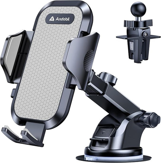 andobil Car Phone Holder, 2026 Military-Grade 89lbs Strongest Suction Phone Holders for Your Car Dashboard/Windshield/Vent Easy Clamp Cellphone Holder Truck Stand for iPhone 17 16 15 Pro Samsung Grey by Andobil