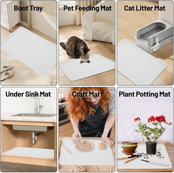 Coffee Mat, 19.7"x15" Coffee Mat, Espresso Maker and Kitchen Counter, Bar Accessories for Countertop, Dish Drying Mat, Anti-Slip, Anti-Vibration Pad for Espresso Machine, White - Image 3