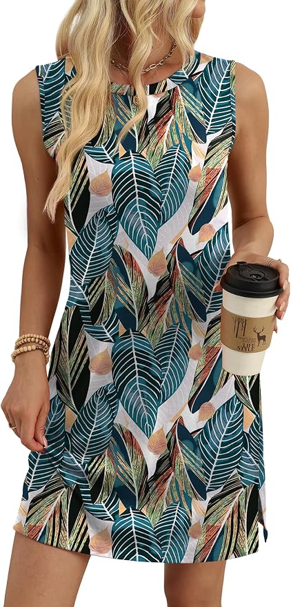 WIHOLL Casual Dresses for Women Crewneck Sleeveless Tank Dress Summer Spring Boho Vacation Clothes - Image 4