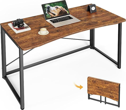 Huuger Folding Desk for Small Spaces, 31.5 Inch Foldable Computer Table, Easy Assembly, for Home Office, Study, Bedroom, Dorm, Space Saving, Small Writing Work Office Computer Desk, Rustic Brown by Huuger