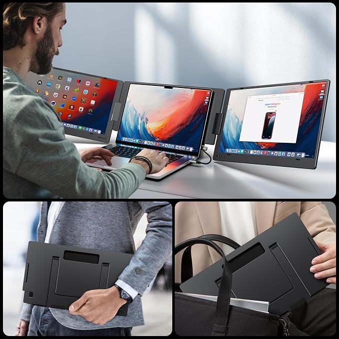KYY 15.6" Laptop Screen Extender, 1080P FHD IPS Portable Monitor, One Cable USB-C Triple Monitor, Dual Travel Screen for 12"-17'' Laptops, 360° Rotation & Kickstand，X90D (Driver Need) - Image 7