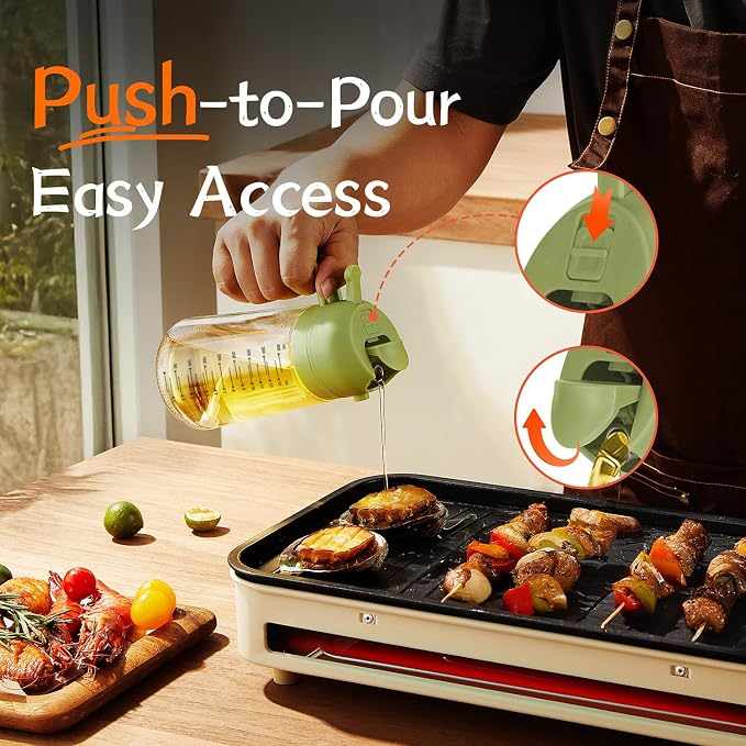 TrendPlain 16oz/470ml Glass Olive Oil Sprayer for Cooking – 2 in 1 Olive Oil Dispenser Bottle for Kitchen Gadgets and Air Fryer Accessories, Salad, BBQ - Green - Image 4