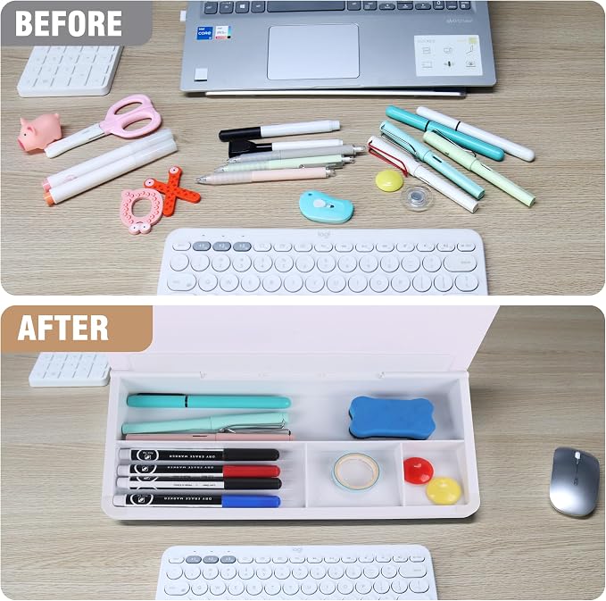 SELEAD Desktop Glass Whiteboard with Storage, Small Dry Erase White Board Computer Pad Keyboard Stand for Home, School, Office Desk Accessories - White - Image 7