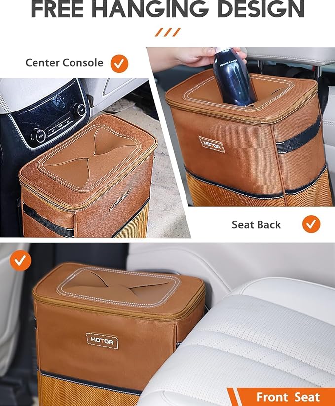 HOTOR 3 Gallons Car Trash Can, Ultra Large Capacity Organizer and Storage with Adjustable Straps & Magnetic Snaps, Waterproof Car Accessory for Interior Car Stuff Storage, Brown - Image 8