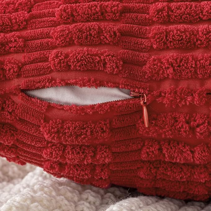 MIULEE Pack of 2 Red Corduroy Decorative Pillow Covers 18x18 Inch Soft Boho Striped Throw Pillow Covers Modern Farmhouse Home Decor for Sofa Living Room Couch Bed - Image 3