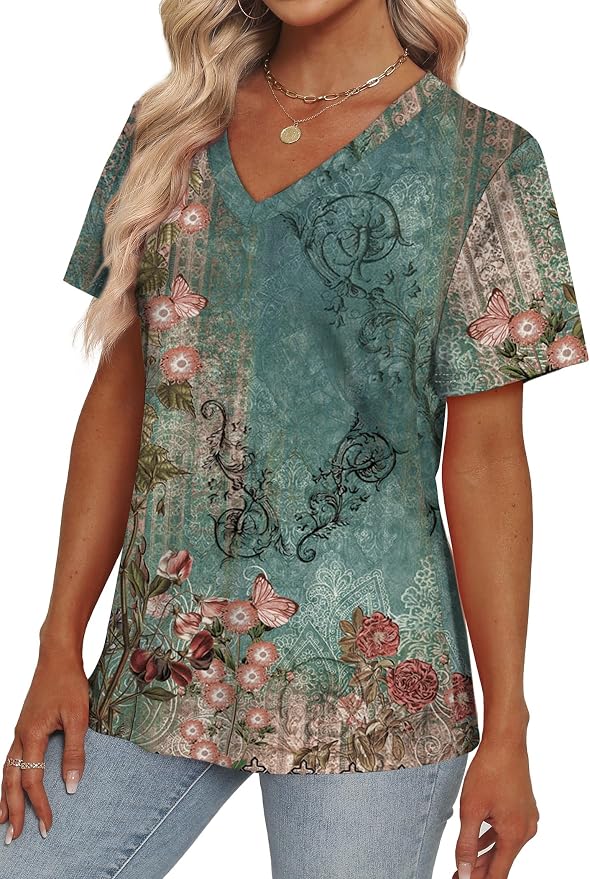 Alaroo Womens Summer Tops 2026 V Neck Short Sleeve Shirts Trendy Dressy Casual Vacation Outfits Printed - Image 3