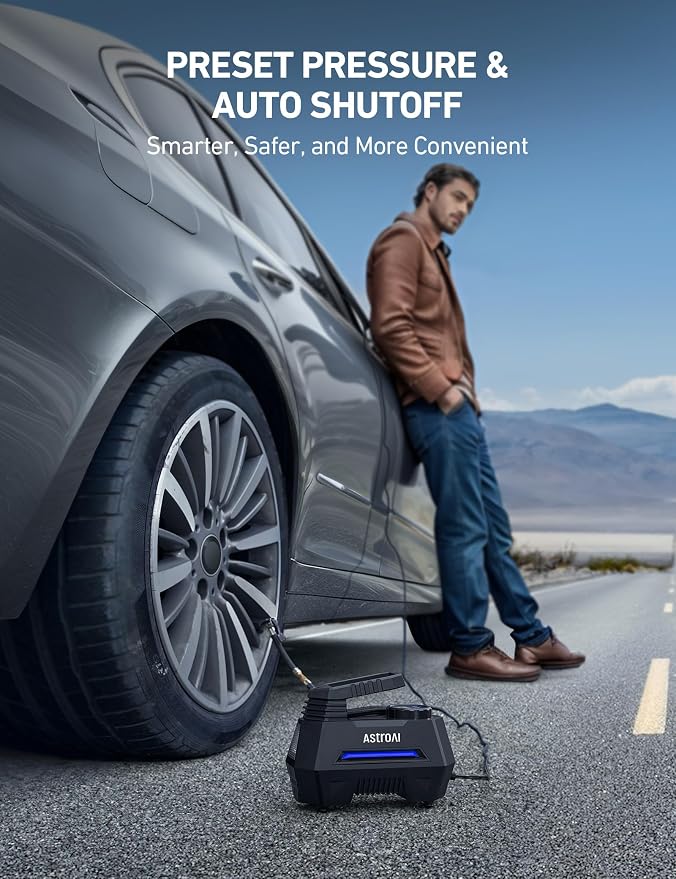 AstroAI AIRUN H Tire Inflator Portable Air Compressor,Fast Inflation Electric Air Pump for Car Tires-Car Accessories,9.8Ft Cord-12VDC-Powered Auto Shut-Off with Digital Pressure Gauge,LED Light,Blue - Image 4