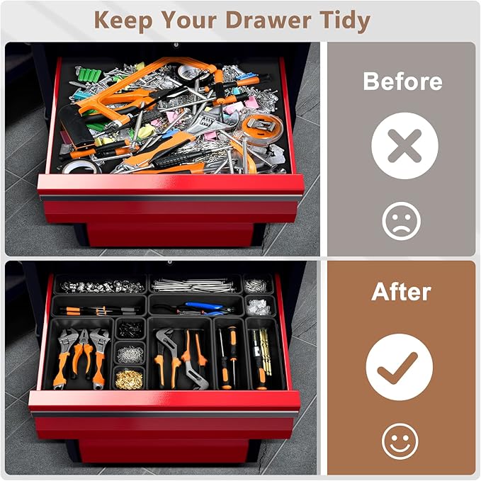 A-LuGei 【More Larger Size】 【69 PCS-5 Size】 Tool Box Organizer Tray Divider Set【Black】 Desk Drawer Organizer Bin, Garage Organization and Storage Toolbox for Rolling Tool Chest Cart Cabinet WorkBench - Image 5
