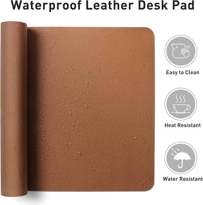 Aothia Faux Leather Desk Mat – Large Mouse Pad, Non-Slip PU Leather Blotter, Waterproof Writing Surface for Office and Home (Brown, 47.2" x 23.6") - Image 7