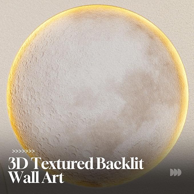 Cuspin Large Modern Minimalist White 3D LED Moon Wall Art 24x36 In | Warm lighted wall art, Cream tones wall decor, Lunar pictures, Soft textured wall art for living room bedroom dining room - Image 8