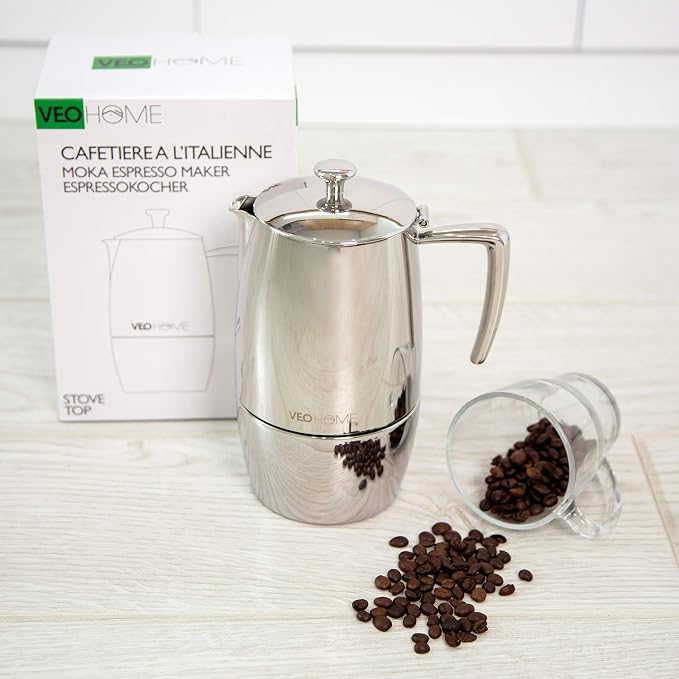 VeoHome Stovetop Espresso Coffee Maker - 10 Cups 500ml Multi-Stove Stainless Steel Induction Moka Pot - Unbreakable and Dishwasher-Safe Italian Style Caffe Machine - Image 6