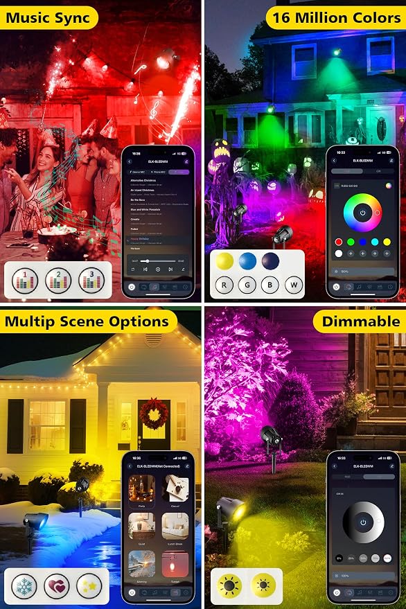 T-SUN Smart Color Changing Landscape Lights, RGBW Spotlights Outdoor with App & Remote, Music Sync, DIY Scenes, Timing, Dimmable Waterproof Spot Light for Yard Garden Tree Decoration, 6 Pack - Image 5
