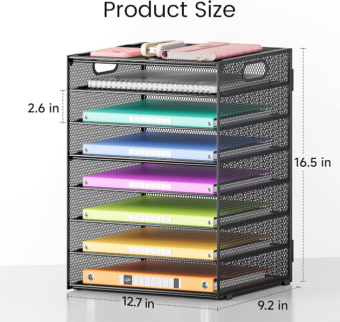 Lavatino 2 Pack 8-Tier Office Desk File Organizer, Letter Tray Paper Organizer with Handle, Including 5 Adjustable Slide Trays for Organizing Desktop Workspace Accessories and Supplies (Black Mesh) - Image 2