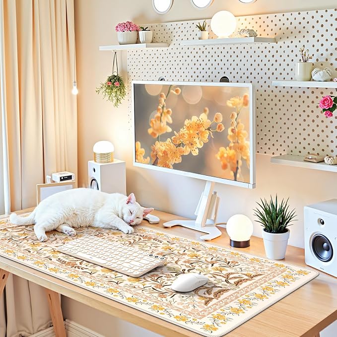 iCasso Desk Matt for Desktop, Cute Desk Pad Mat,35.4x15.7in,Yellow Floral | XXL Large Mouse Pad, Anti-Slip Big Mousepad with Stitched Edges, Keyboard Pad Mouse Mat for Computer - Image 7