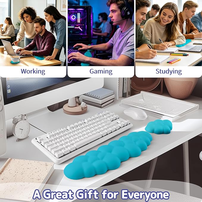 Sushret Cloud Wrist Rest Keyboard, Cloud Keyboard Wrist Pad Set with PU Leather Memory Foam, Cute Arm Rest for Palm Support, PC/Gaming Desk Accessories/Office Setup/Computer Hand Cushion - Scuba Blue - Image 6