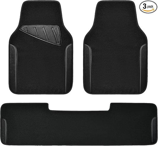 CAR PASS Waterproof Universal Faux Leather 3Pcs Car Floor Mats, Black Car Mats Fit for SUV,Vans,sedans, Trucks,Set of Vehicles Car Carpet with Driver Heel Pad and Anti-Slip Nibs Backing (Black 3Pcs) by CARPASS