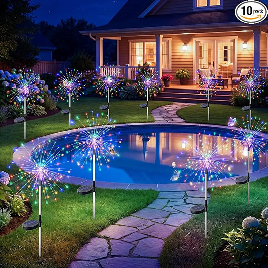 btfarm 10 Pack Solar Garden Lights Outdoor, 8 Modes Firework Lights Solar Powered, Waterproof Twinkle Fairy Light Outside for Yard Patio Pathway Pool Christmas Party Decorative, Multicolor by btfarmdecorativelighting