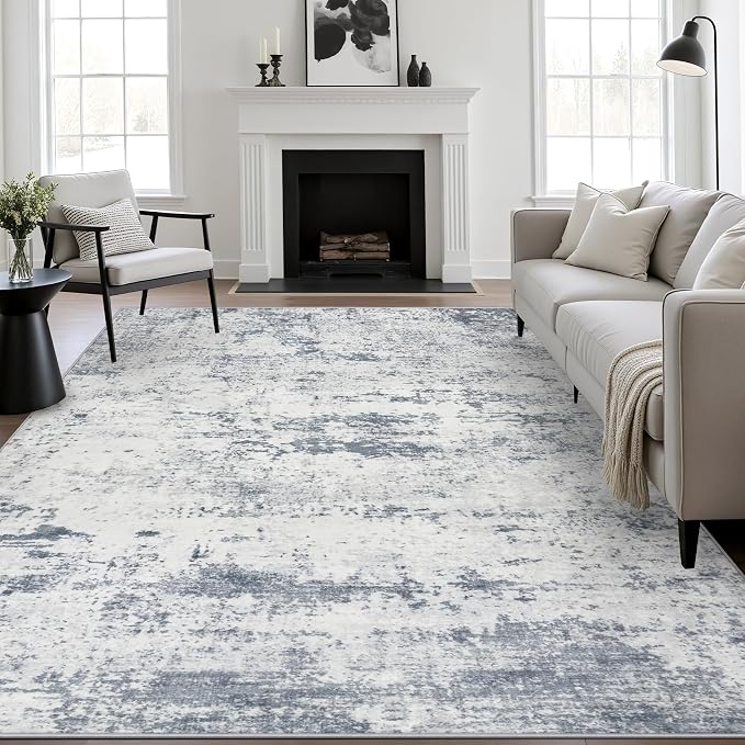 9x12 Area Rug Living Room Rug: Washable Modern Abstract Soft Thin Rug Indoor Floor No Slip Carpet for Bedroom Dining Room Farmhouse Nursery Home Office - Blue Grey by FXRHLP