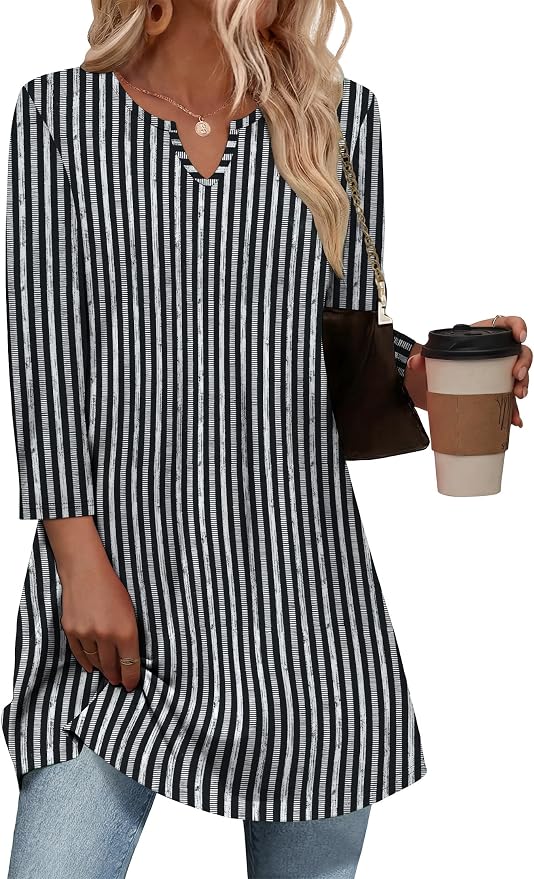 OFEEFAN Summer Boho Tops For Women 3/4 Length Sleeve Womens Tops Vacation Outfits - Image 2