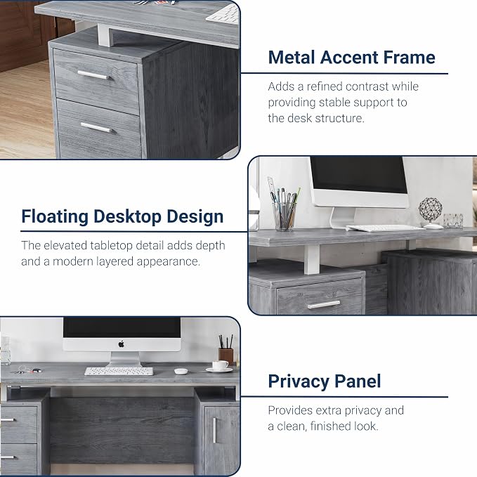 Techni Mobili Modern Office Desk with Storage, Gray - Image 7