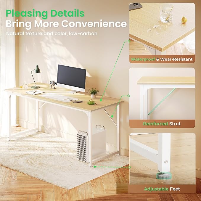 Huuger Computer Desk, 54 Inch Office Desk, Gaming Desk with Storage, Writing Desk Work Desk for Home Office, Study, Modern Simple Desk, Large Legroom, Metal Frame, Maple - Image 5