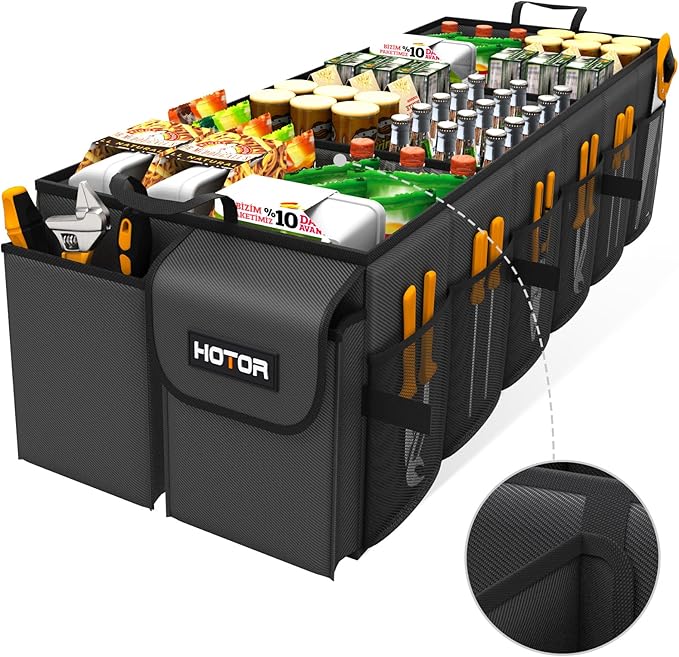HOTOR Trunk Organizer - Car Organizer, Foldable Trunk organizer for SUVs & Sedans, Sturdy Car Organization for Car Accessories, Tools, Sundries, Black, 6 Compartments, 34.8"×16.0"×11.6" - Image 2
