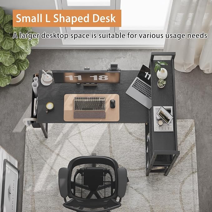 Treesland 40 Inch Computer Desk with Bookshelf, Corner Desk with Storage, L Shaped Desk, Home Office Desks, Writing Study Desk for Bedroom, Black - Image 5