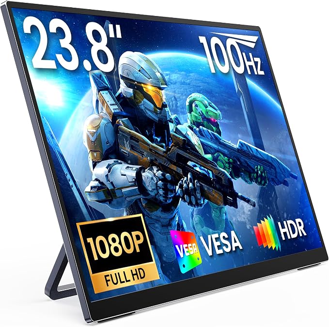 MNN 23.8" 100Hz FHD IPS USB-C HDMI Portable Gaming Monitor | 23.8" FHD IPS 100Hz, metal kickstand+speakers, USB-C/HDMI, PC/Phone/PS5/Xbox/Switch, home office & gaming. by MNN