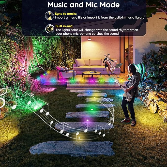 Sumaote LED Deck Lights Kit, 20 Pack 1.77" RGBW+IC Multicolor Dynamic Low Voltage Recessed Landscape Lights, IP67 Waterproof 12V Step Light Outdoor for Garden Yard Path Ground Stairs - Image 7