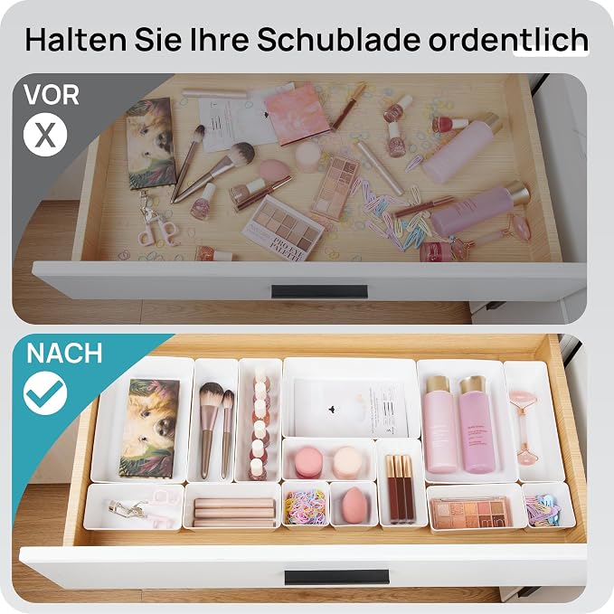Vtopmart 25 PCS Plastic Drawer Organizers Set, 4-Size Versatile Bathroom and Vanity Drawer Organizer Trays, Storage Bins for Makeup, Bedroom, Kitchen Gadgets Utensils and Office | 4-Size Versatile Makeup Organizer, Storage Containers Small Bins for Mak... - Image 3