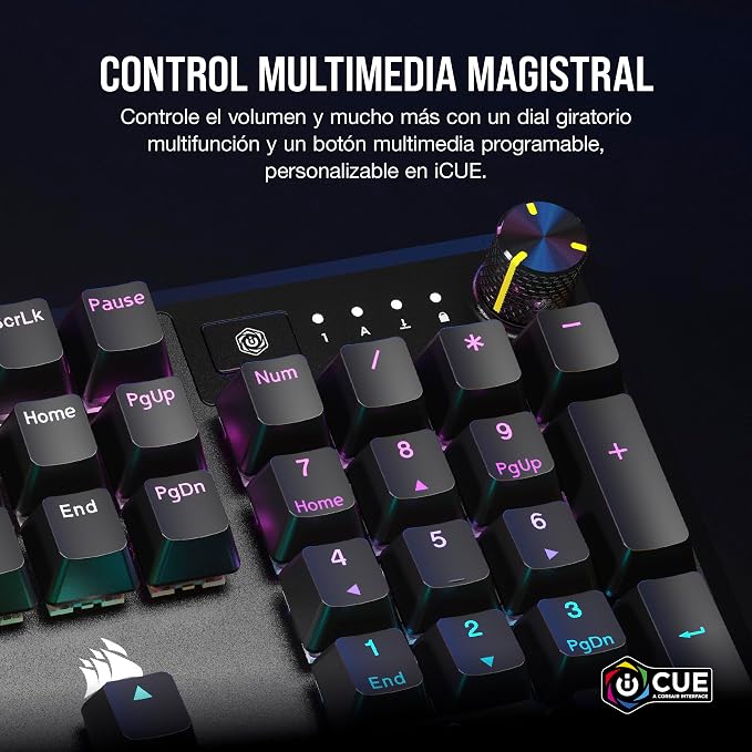CORSAIR K70 CORE RGB Mechanical Wired Gaming Keyboard with Palmrest – Pre-Lubed MLX Red Linear Switches, SOCD, ABS Double-Shot Keycaps, Sound Dampening, Media Control Dial, QWERTY NA – Black - Image 4